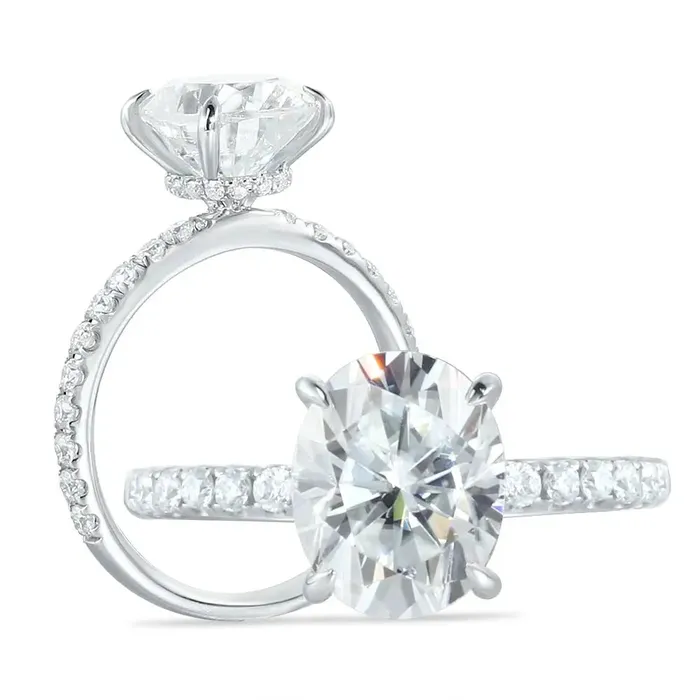 Luxus Moissanite Rings Silver or Gold Moissanite Oval Cut Engagement Ring 3ct