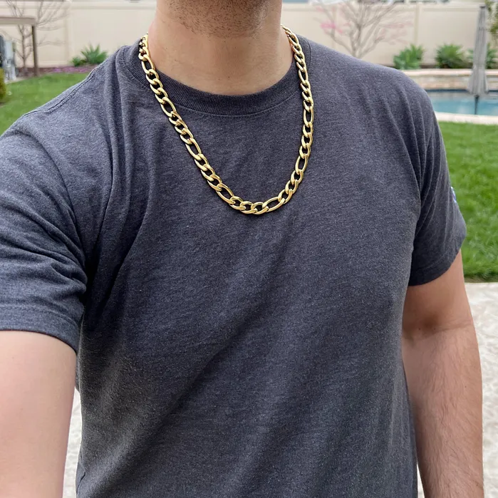 14K Gold Plated 316L Stainless Steel Figaro Chain Necklace 24 x 11MM Bling Cartel Necklaces 14K Gold Plated 316L Stainless Steel Figaro Chain Necklace 24 x 11MM Bling Cartel Necklaces