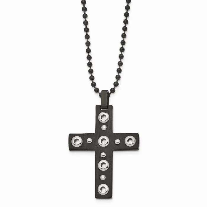 Necklaces Chisel Stainless Steel Brushed and Polished Black IPplated Cross Necklace Necklaces Chisel Stainless Steel Brushed and Polished Black IPplated Cross Necklace