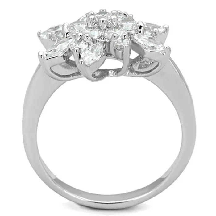 Rings 3W725 Rhodium Brass Ring with AAA Grade CZ in Clear Alamode