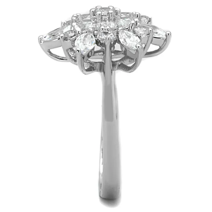 Rings 3W725 Rhodium Brass Ring with AAA Grade CZ in Clear Alamode