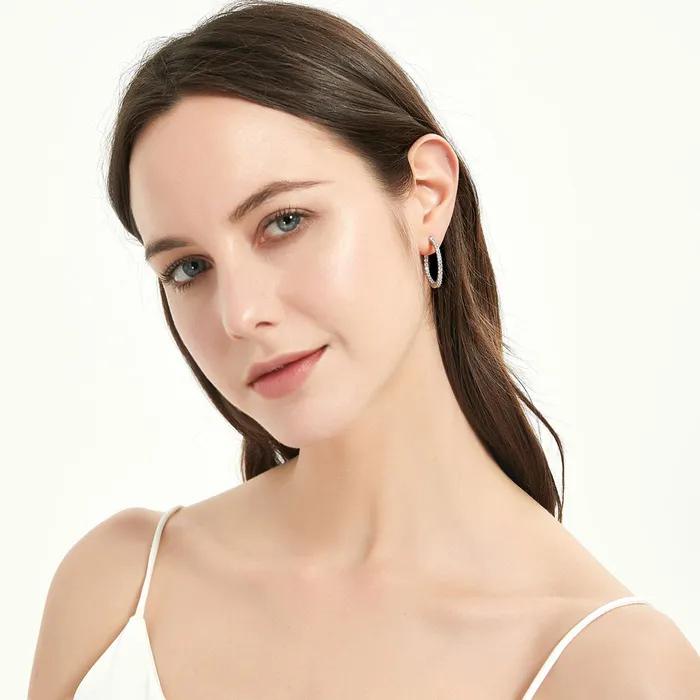 Earrings CZ Medium InsideOut Hoop Earrings in Sterling Silver 1 BERRICLE